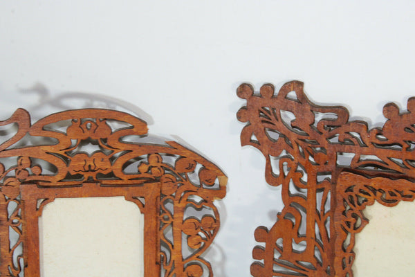 Set 3 antique art nouveau wood cut photo pictures frames wall hanging set