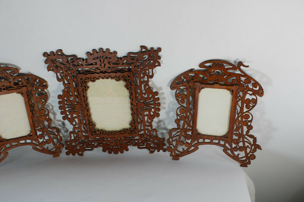 Set 3 antique art nouveau wood cut photo pictures frames wall hanging set