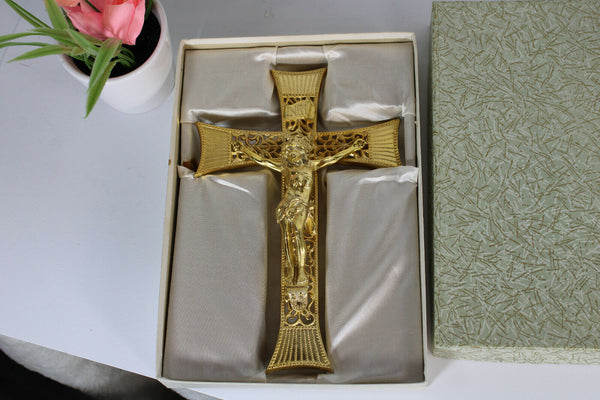 Vintage french brass crucifix cross in box religious