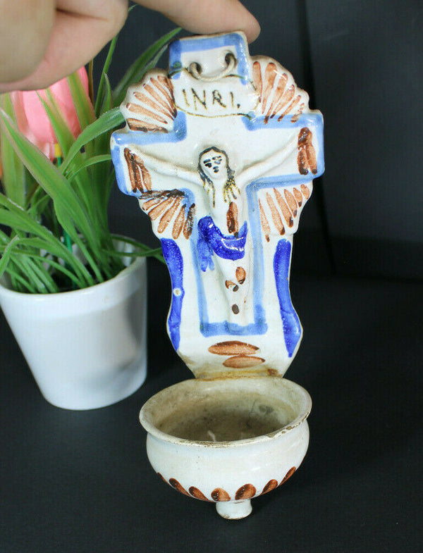 Antique ceramic french holy water font religious 19thc