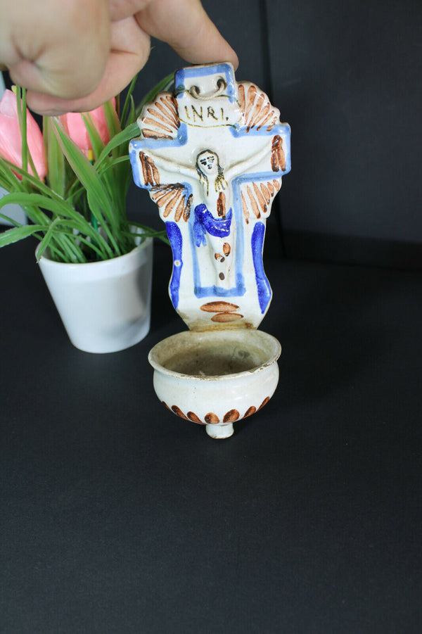 Antique ceramic french holy water font religious 19thc