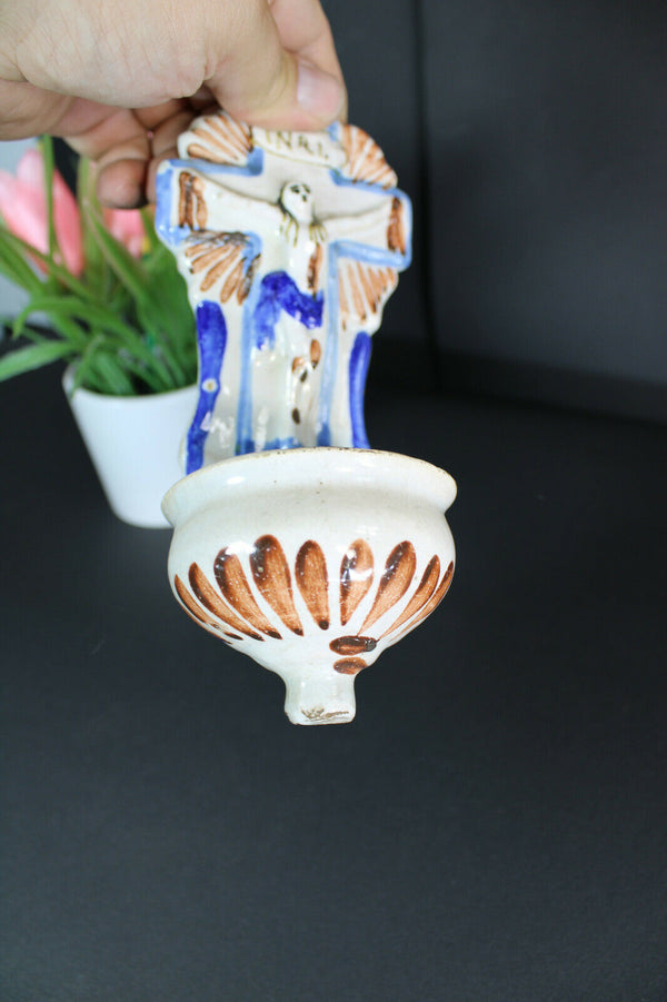 Antique ceramic french holy water font religious 19thc