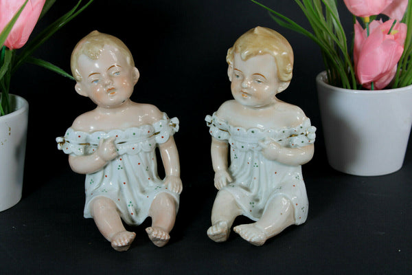 PAIR german porcelain Baby children figurine statue marked