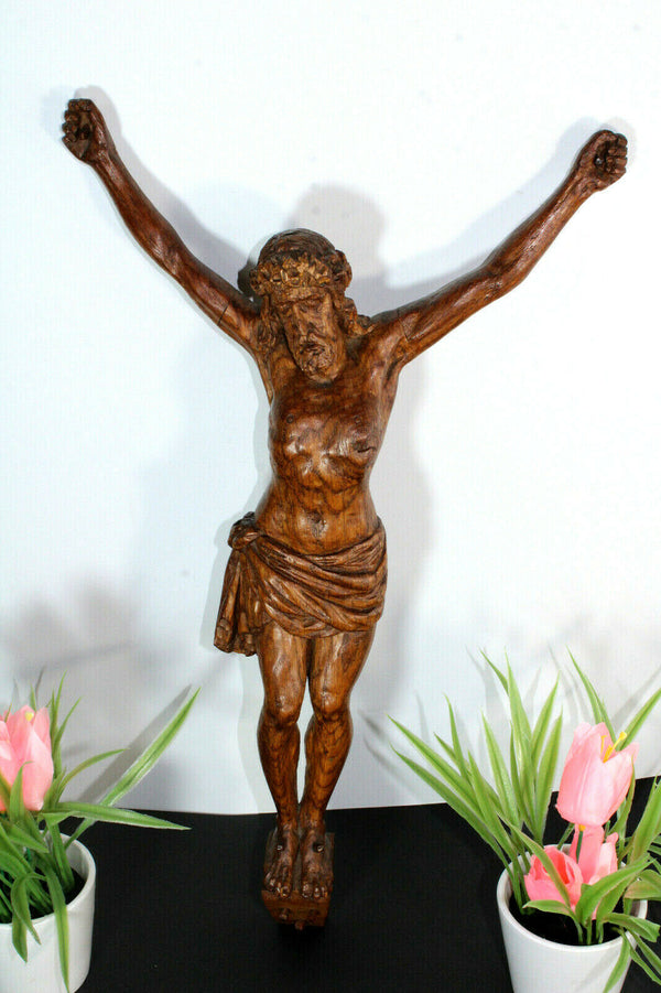 Gorgeous antique wood carved christ jesus figurine 19.6" religious