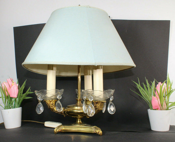 Vintage french bouillotte Glass drops Bronze base lamp