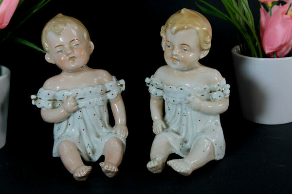 PAIR german porcelain Baby children figurine statue marked