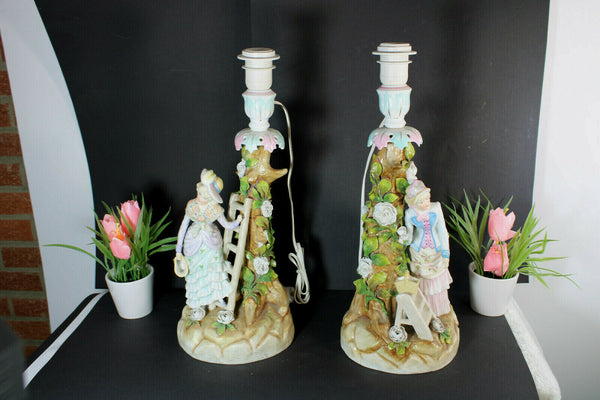 PAIR antique german porcelain figurine Table lamps romantic