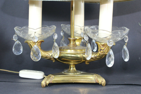 Vintage french bouillotte Glass drops Bronze base lamp