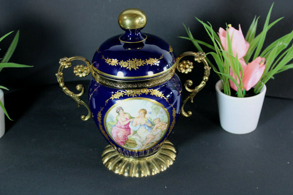 vintage limoges cobalt blue porcelain lidded bonbonniere box romantic