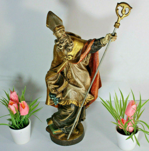 German Wood carved religious saintUrban grapes bishop statue religious