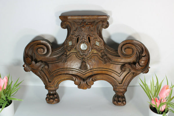 Antique French Wood carved Relic holder pediment lion paws rare