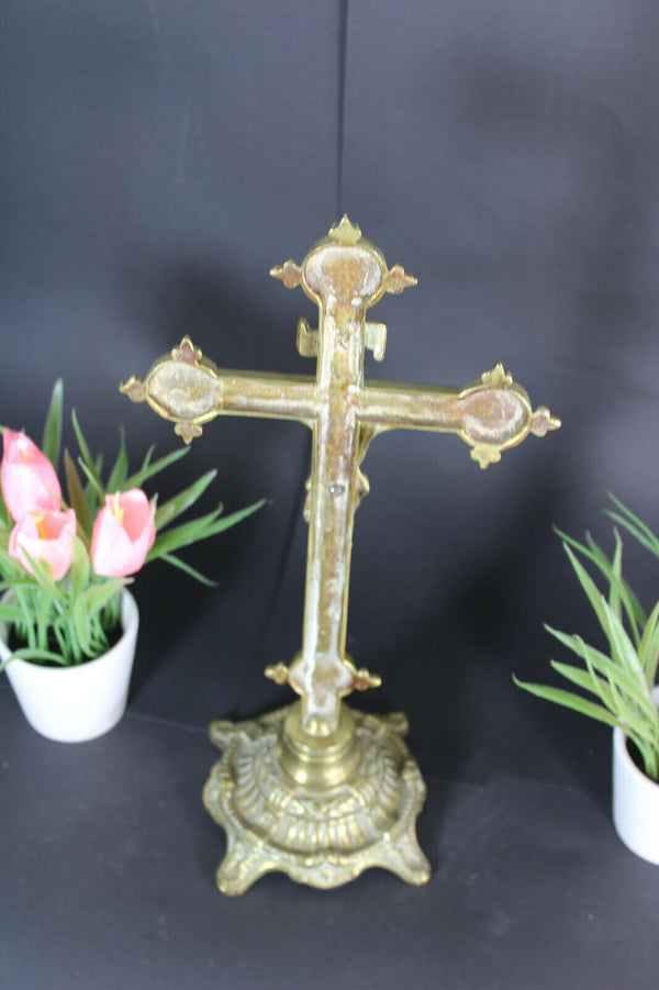 Antique bronze french crucifix fleur de lys