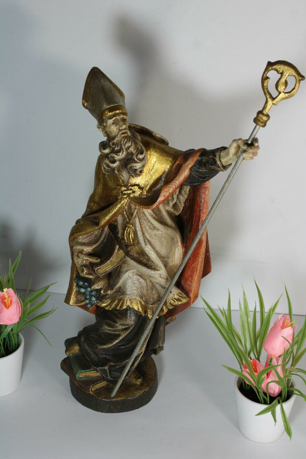 German Wood carved religious saintUrban grapes bishop statue religious