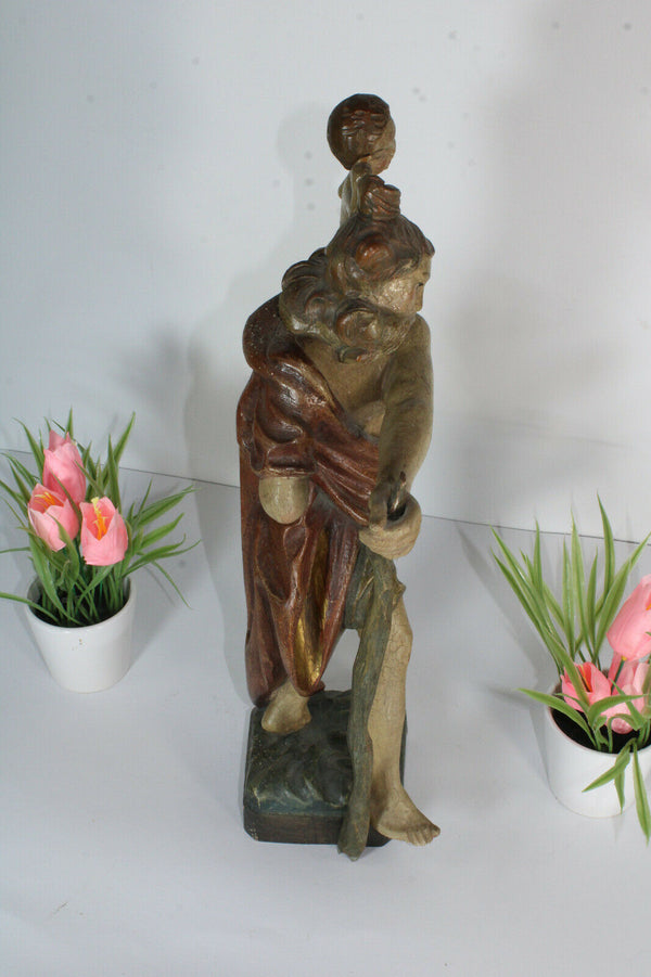 German Wood carved religious saint Christopher 1950 religious