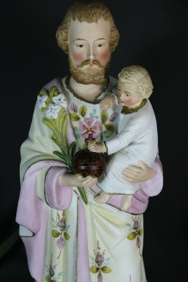 Antique Bisque porcelain msaint joseph child figurine statue