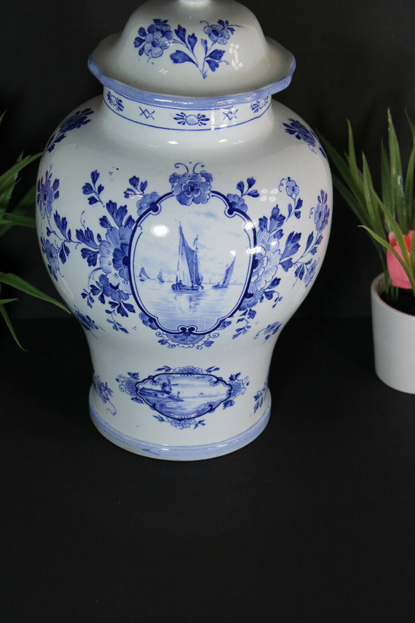 Vintage DELFT pottery vase mill landscape dutch