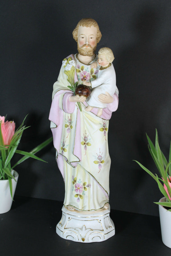 Antique Bisque porcelain msaint joseph child figurine statue