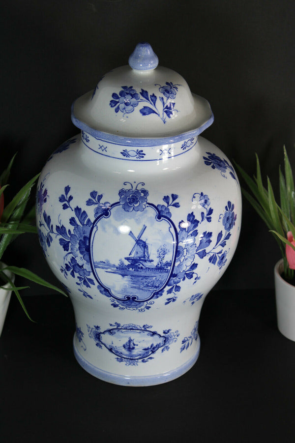 Vintage DELFT pottery vase mill landscape dutch