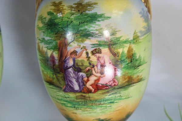 Antique english hand paint faience porcelain Romantic vases rare