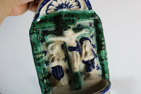 Antique French ceramic holy water font religious