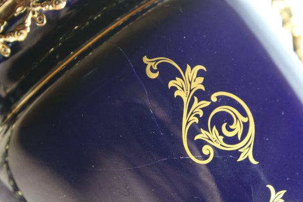 PAIR French limoges porcelain cobalt blue victorian scene vases