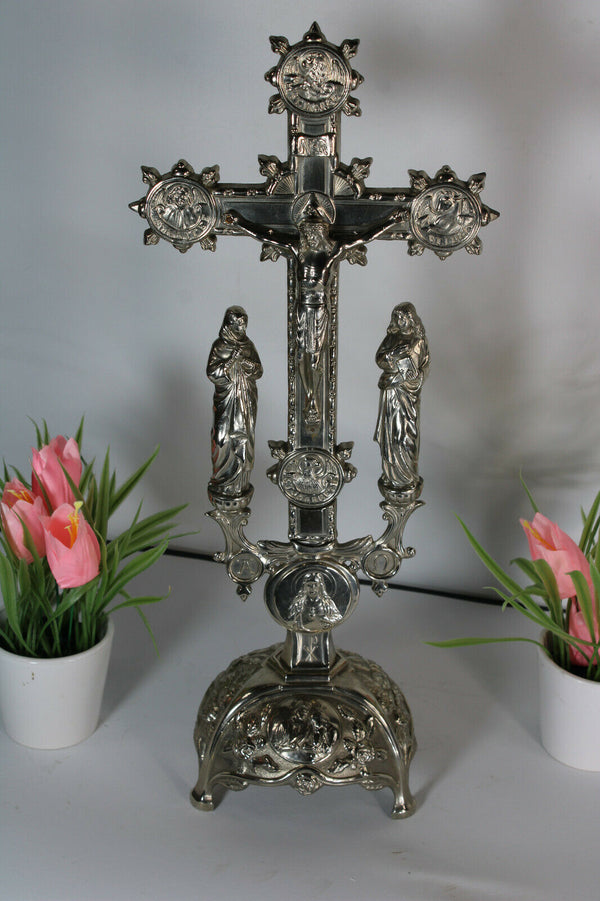 Antique french crucifix cross religious 4 evangelists alpha omega