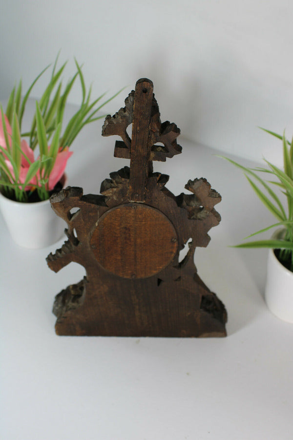 Antique german black forest wood  holy water font crucifix porcelain madonna