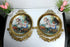 PAIR LArge vintage Porcelain plate angel cherub Scene bronze wall frame plaques