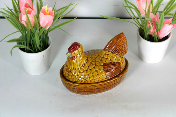 Vintage french chicken pate baking form faience 1970 animal