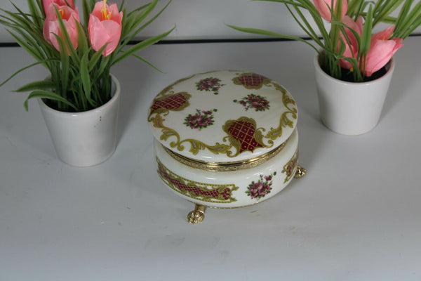 Italian porcelain floral porcelain bonbonniere box lion paws marked