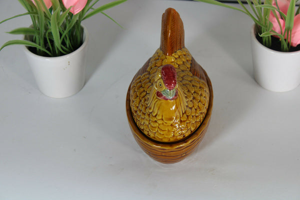 Vintage french chicken pate baking form faience 1970 animal