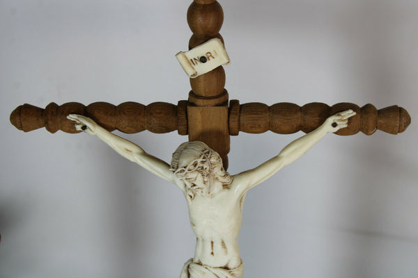 Vintage French crucifix religious set candle holders