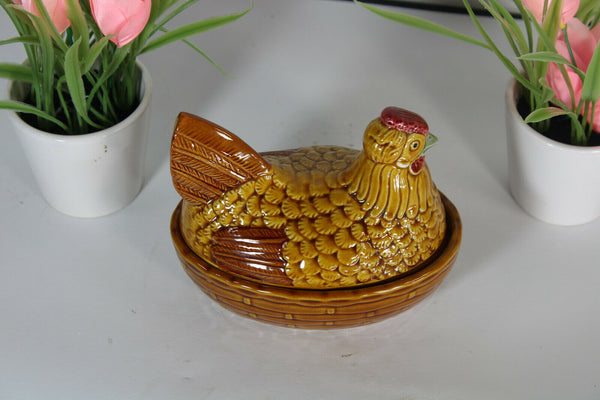 Vintage french chicken pate baking form faience 1970 animal