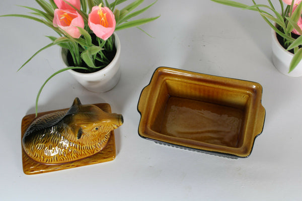 Vintage french boar pate baking form faience 1970 animal