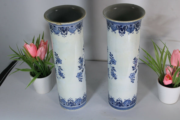 PAIR vintge dutch delft pottery Vases sailboat scene