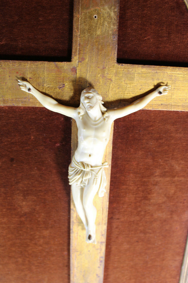 Vintage french wall plaque wood with crucifix christ 1960