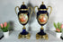 PAIR vintage Limoges cobalt blue porcelain victorian scene vases