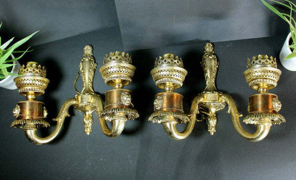 PAIR vintage 1970 brass Lion head Wall sconces lamps