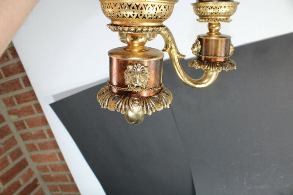 PAIR vintage 1970 brass Lion head Wall sconces lamps