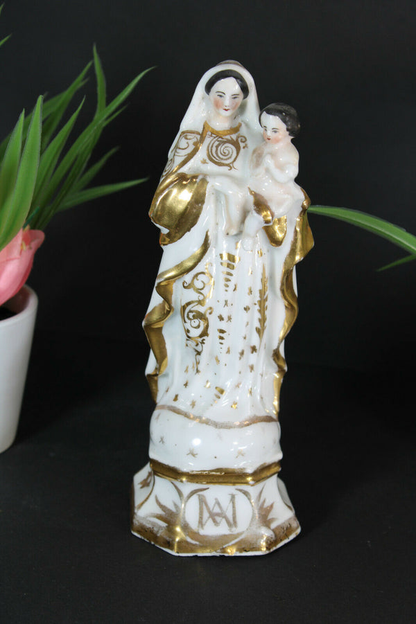 Antique french vieux paris porcelain religious madonna mary figurine statue