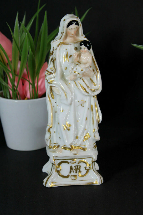 Antique french vieux paris  porcelain madonna figurine statue