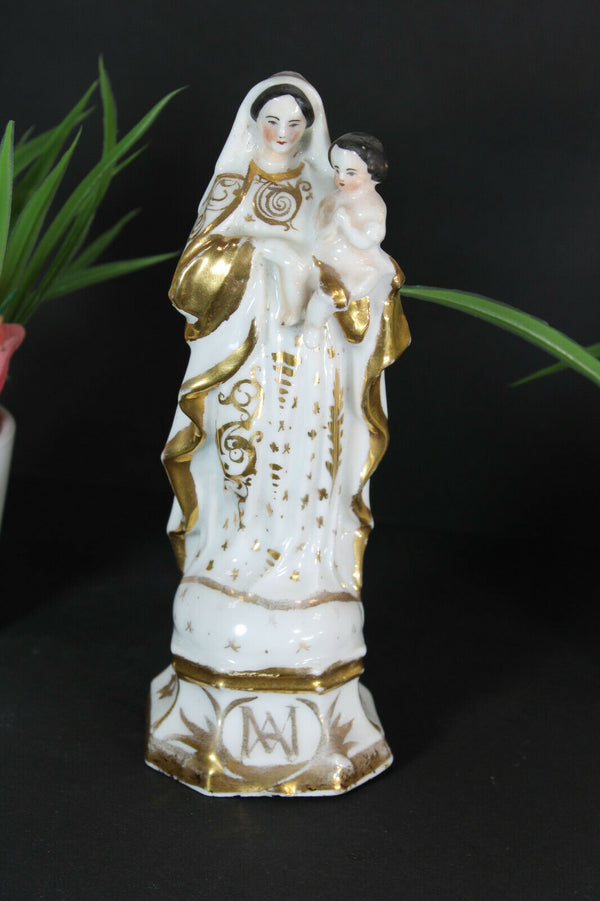 Antique french vieux paris porcelain religious madonna mary figurine statue