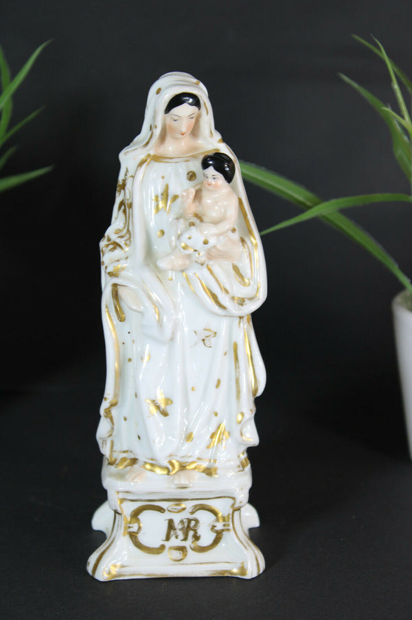 Antique french vieux paris  porcelain madonna figurine statue