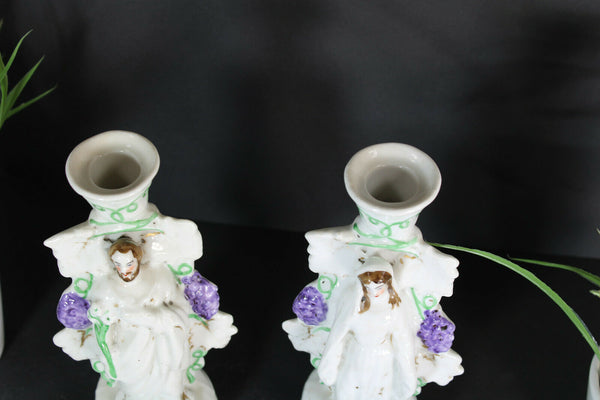 Antique pair religious porcelain candle holder vases joseph mary saint figurine