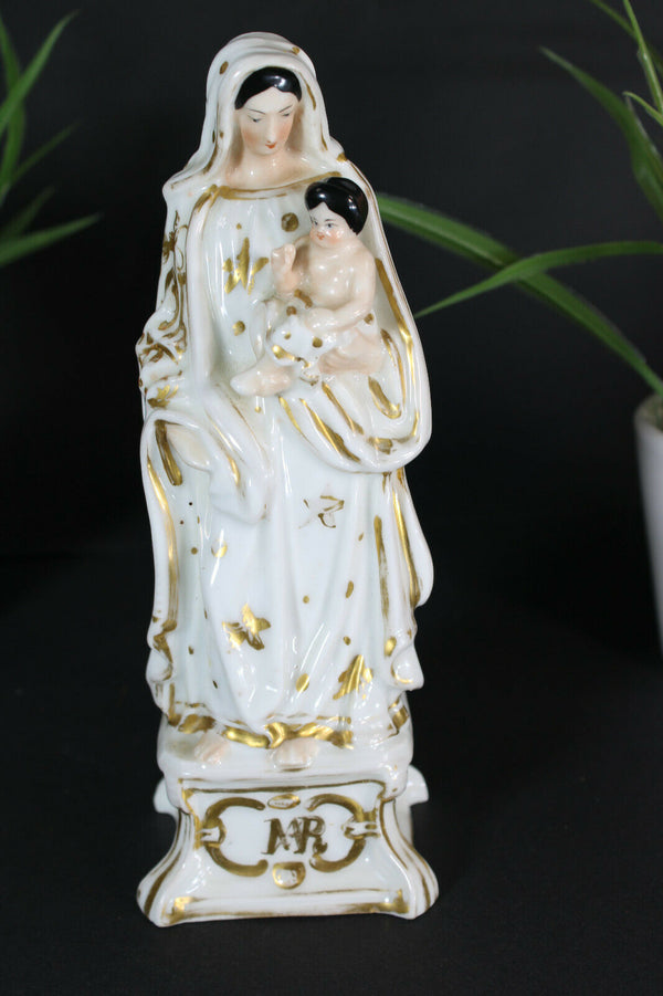 Antique french vieux paris  porcelain madonna figurine statue