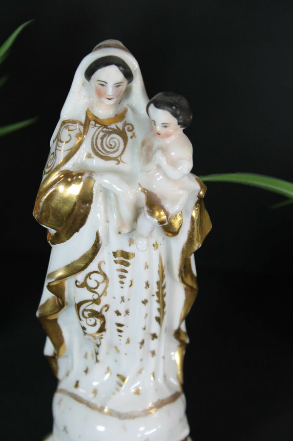 Antique french vieux paris porcelain religious madonna mary figurine statue