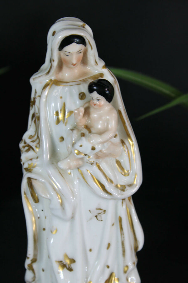 Antique french vieux paris  porcelain madonna figurine statue