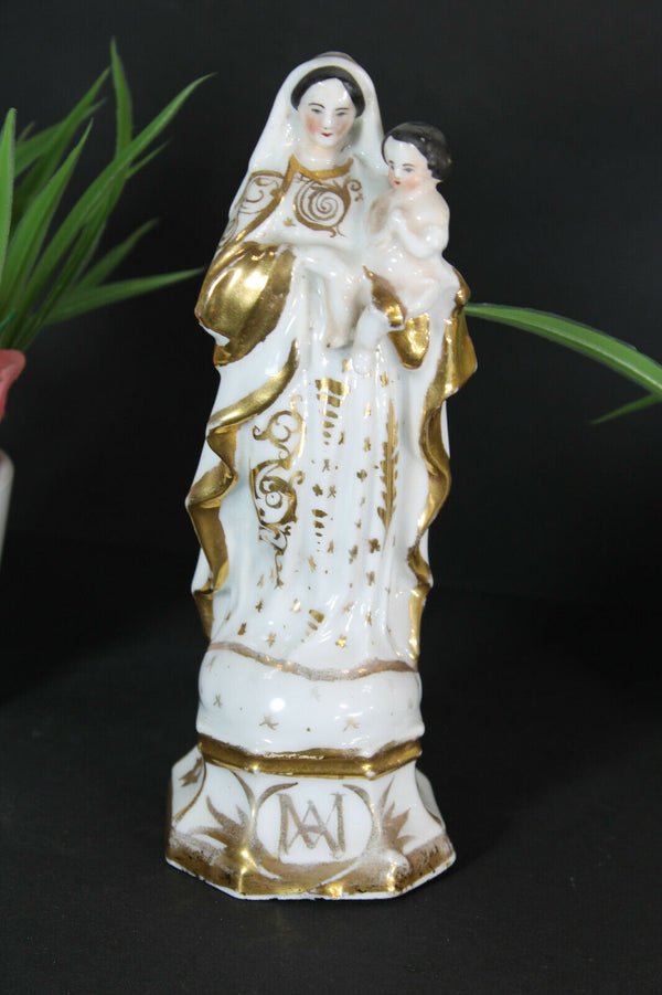 Antique french vieux paris porcelain religious madonna mary figurine statue