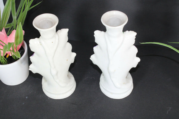 Antique pair religious porcelain candle holder vases joseph mary saint figurine