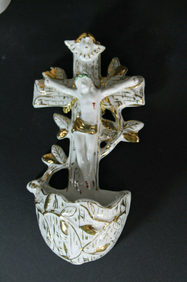 Antique french vieux paris porcelain holy water font